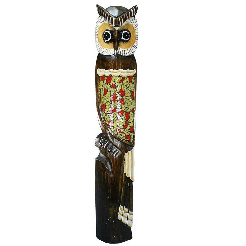 Statue hibou en bois Cummingham, H 31,5 po x l 5,51 po x P 3,15 po