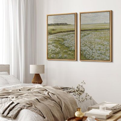 "Wild Flower Fields In Prairie Nature Scene Landscape Rustic Wall Art", 3 pièces, reproduction sur toile encadrée