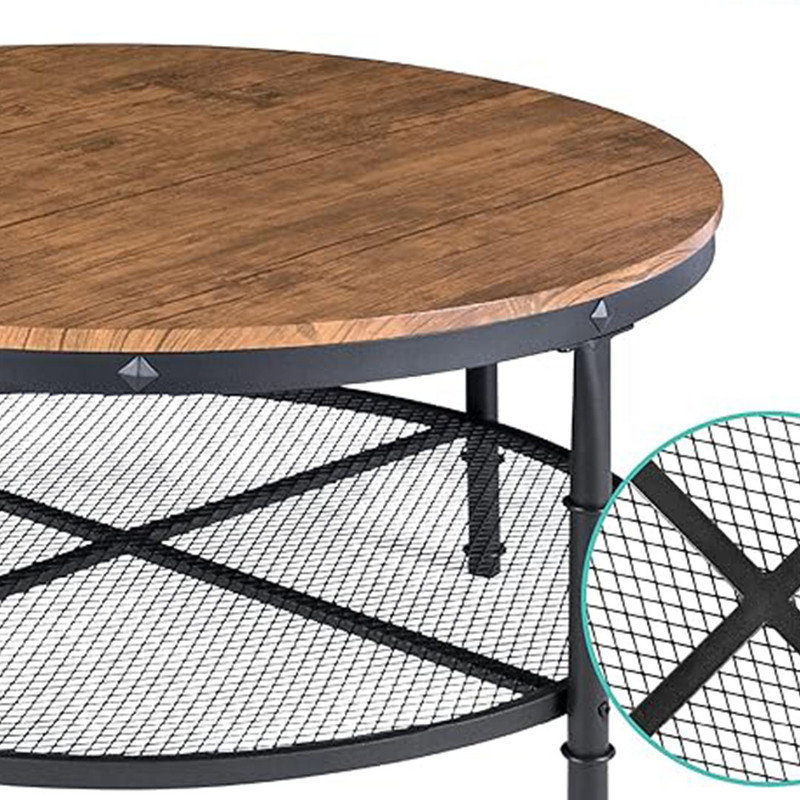 Brown Round Wood and Metal 2-Tier Coffee Table