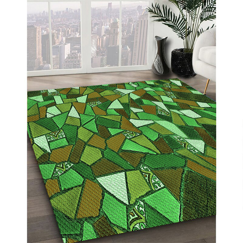 Tapis géométrique vert / brun, Rectangle 7 pi x 9 pi