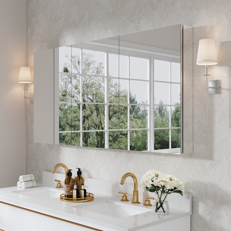 Armoire à pharmacie encastrée ou murale pour salle de bain avec tablettes réglables en verre, H 30 po x l 60 po x P 4,8 po