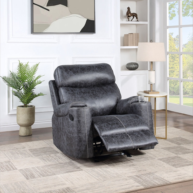 Fauteuil inclinable manuel en microfibre gris Hirah avec fonction porte-gobelet