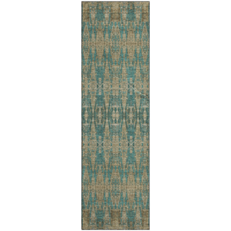 Premium Machine Washable Cerrito AMF580 Teal, Runner 2'3" x 7'6"