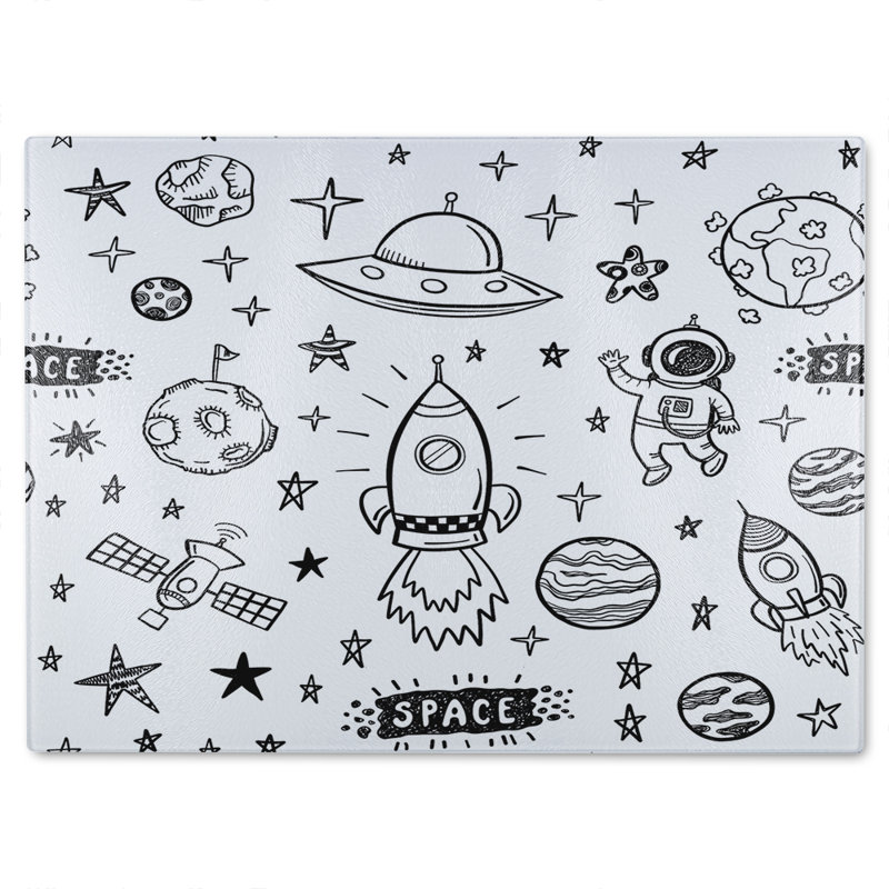 Doodle Space Glass Chopping Board, 40cm L x 28cm W