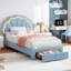 Structure de lit simple tapissier à DEL - avec tiroir de rangement et tête de lit chic ajustable, lit plateforme en molleton berbère pour enfants, support en bois, aucun sommier nécessaire, assemblage facile, bleu-130111999-130112000