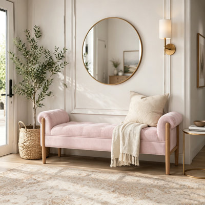 Banc bout de lit capitonné, grand repose-pieds rembourré, repose-pieds avec pieds, tabouret avec accoudoirs roulés, banc rembourré en tissu