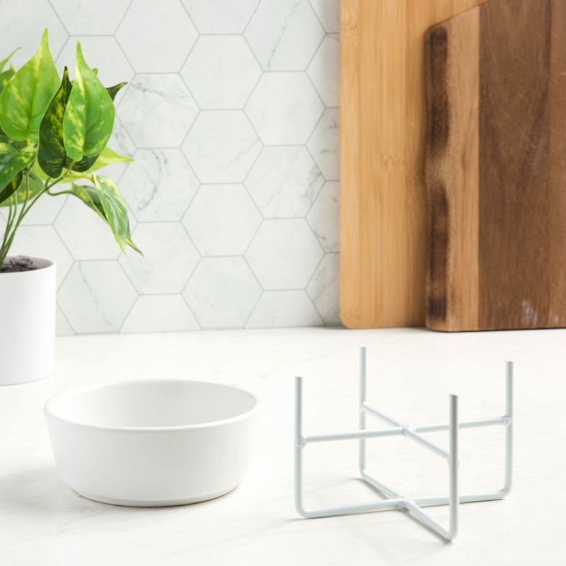 Simple Solid Dog Bowl Stand (Stand Only), White, Small (3.5")