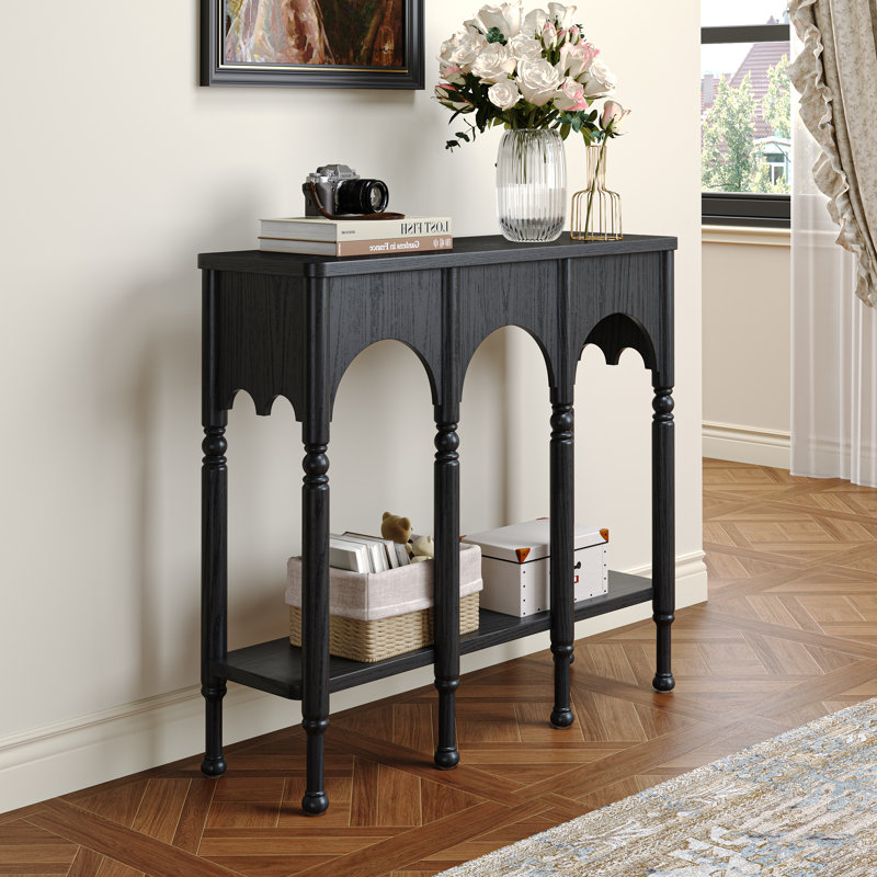 39" Solid Wood Console Table With Arch Design, Black