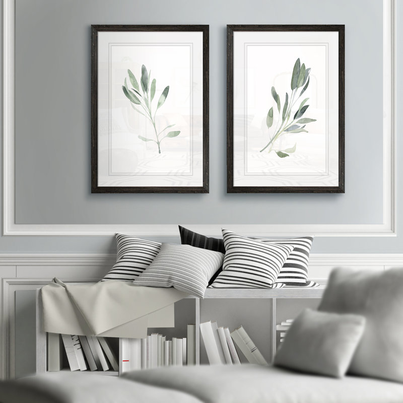 Simple Sage - 2 Piece Picture Frame Painting Print Set, 24" H x 18" W x 1.25" D, White Mat, Ebony Framed Set