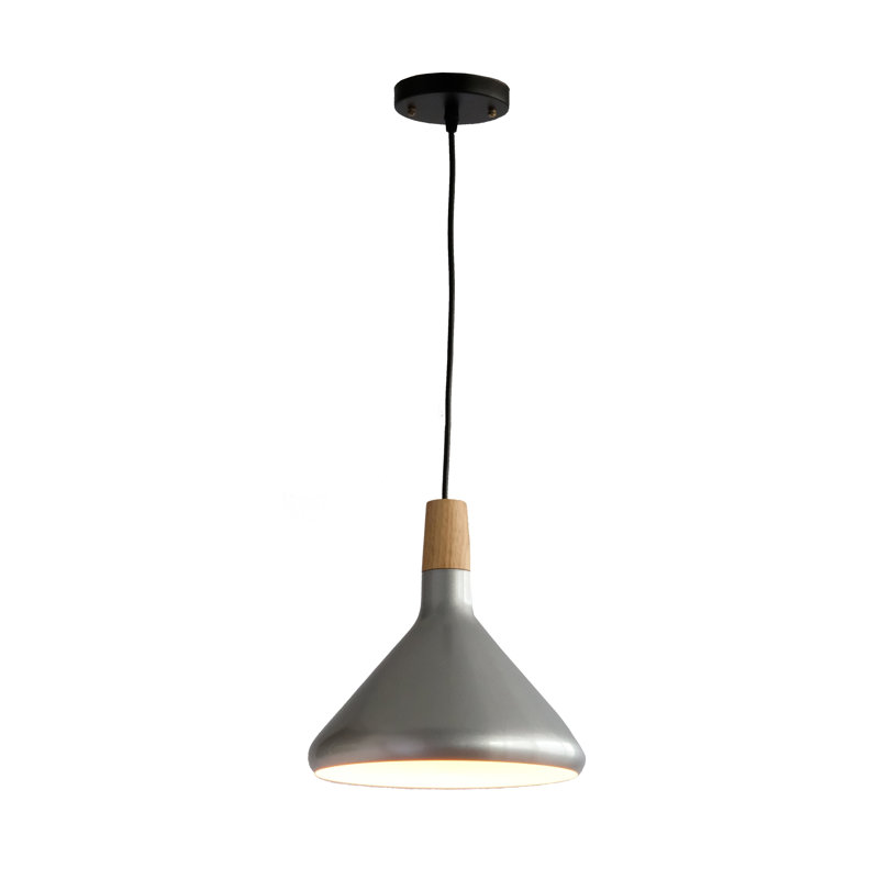 Luminaire suspendu 1 lumière à cône simple Kunkle, Argent, H 50 po x l 10 po x P 10 po