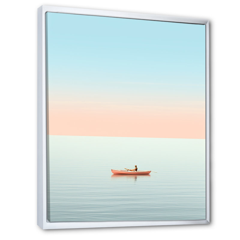 Coastal Calm Pink Kayak Photo sur toile, H 32 po x l 24 po x P 1 po, Cadre flottant blanc