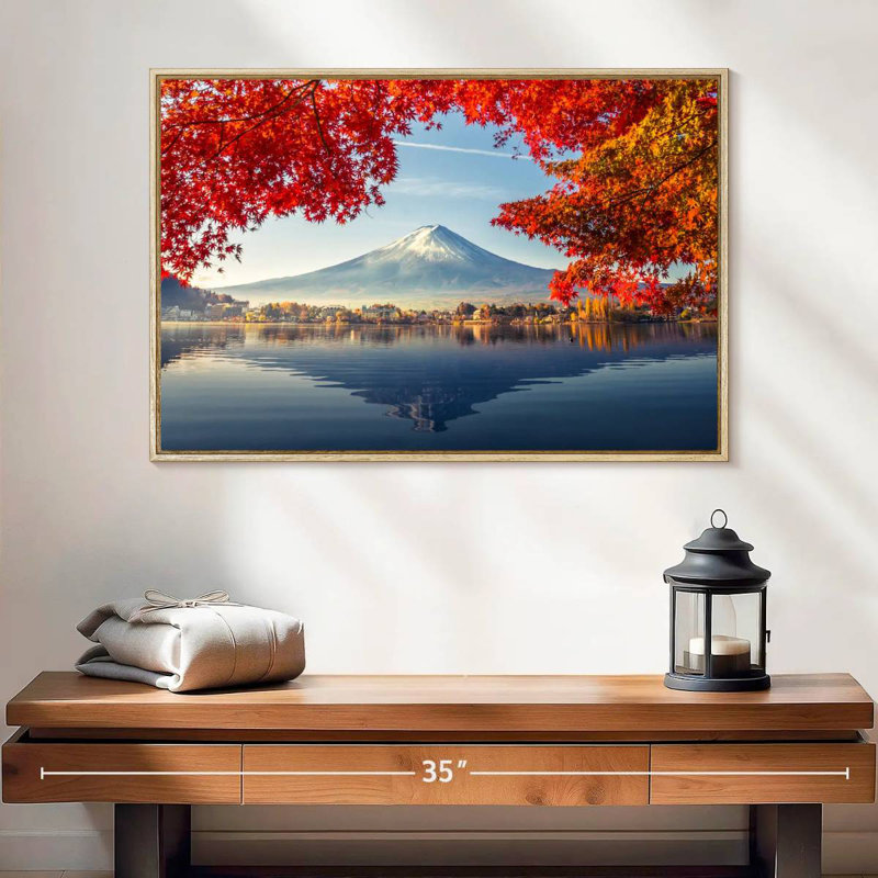 Mont Fuji - automne, 25 po x 17 po, Cadre flottant en bois naturel