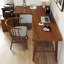Bureau en bois de pin massif en forme de L brun noyer-1378908219