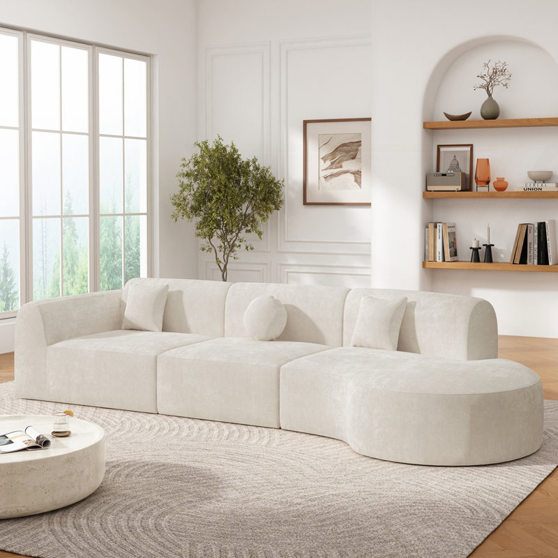 Canapé modulaire incurvé moderne de 140 po, Beige
