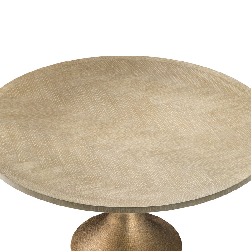 Melchior Round Pedestal Dining Table, Brass/Oak