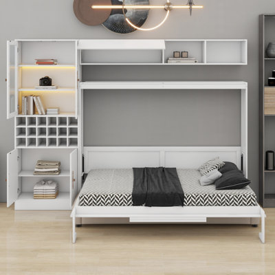 Lit escamotable tout-en-un avec canapé, tablettes, port USB et éclairage