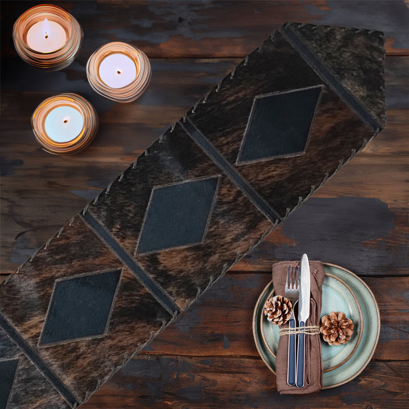 Black Diamond Cowhide Table Runner, 96" L x 12" D