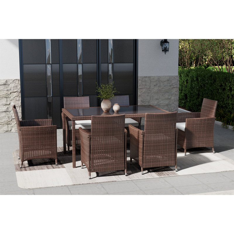 Gethers Rectangular Wicker Outdoor Dining Table , 150cm cm W 90cm cm D, Brown