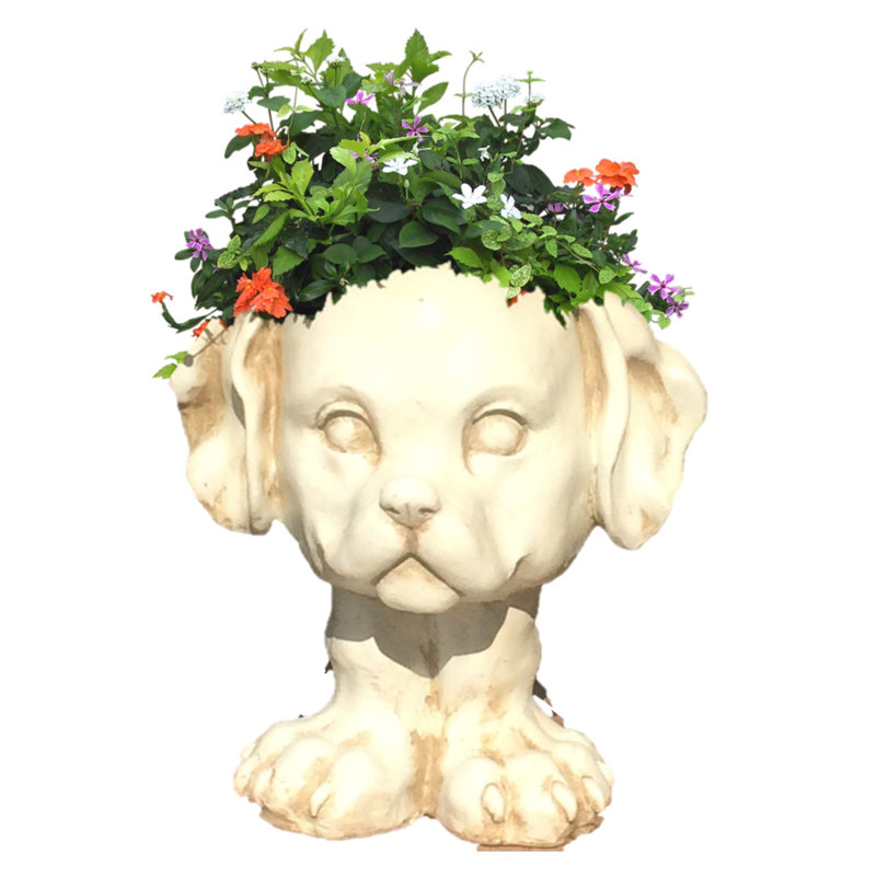 Muggly's Muttley the Dog Animal Statue Planter, Antique White