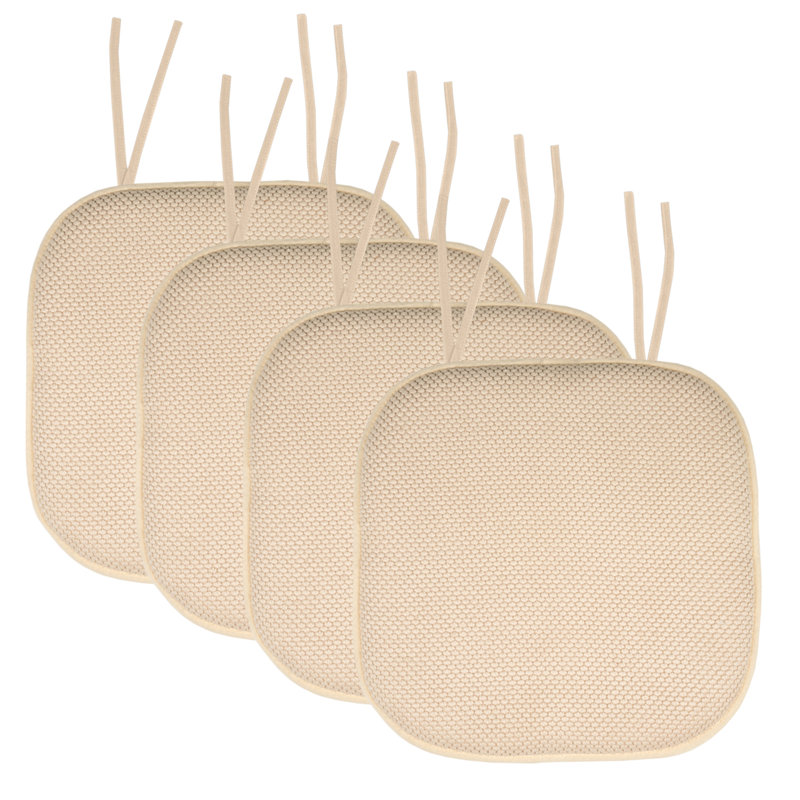 Honeycomb Memory Foam Non-Slip 16" x 16" Chair Cushion Pad with Ties, Linen, 6