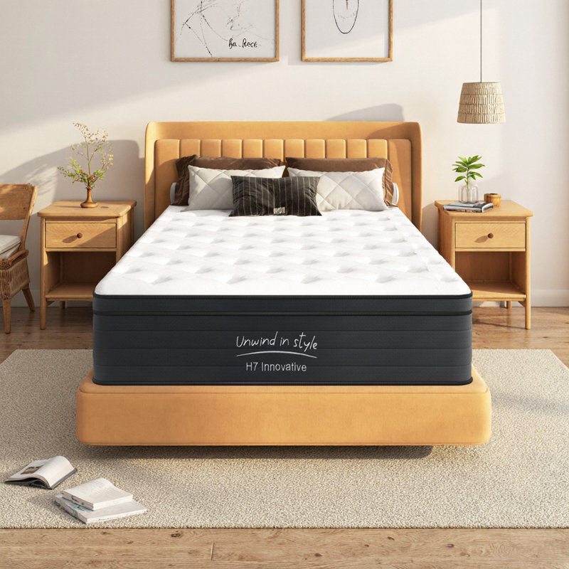 Matelas hybride rafraîchissant 8 pouces | Support de ressorts ensachés mi-ferme | Isolation de mouvement | Boîte blanche facile à installer