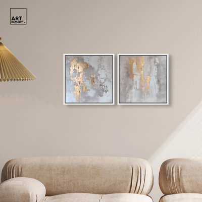 Rustic Gold Expose© Duo Canvas Print Gold Boho Wall Art Set by Art Remedy, White Frame, 12 x 12