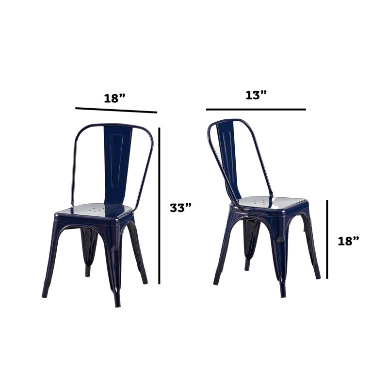 Kalya Metal Stacking Side Chair Dining Chair, 2, Dark Blue