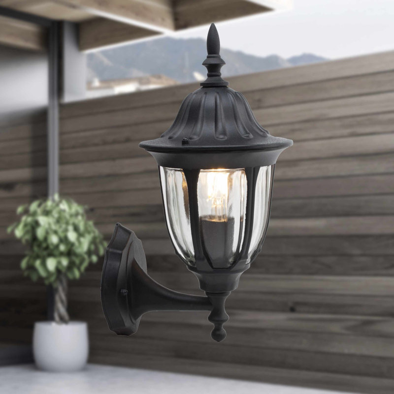 Adielle 35.5cm H Outdoor Armed Sconce, Black/Clear