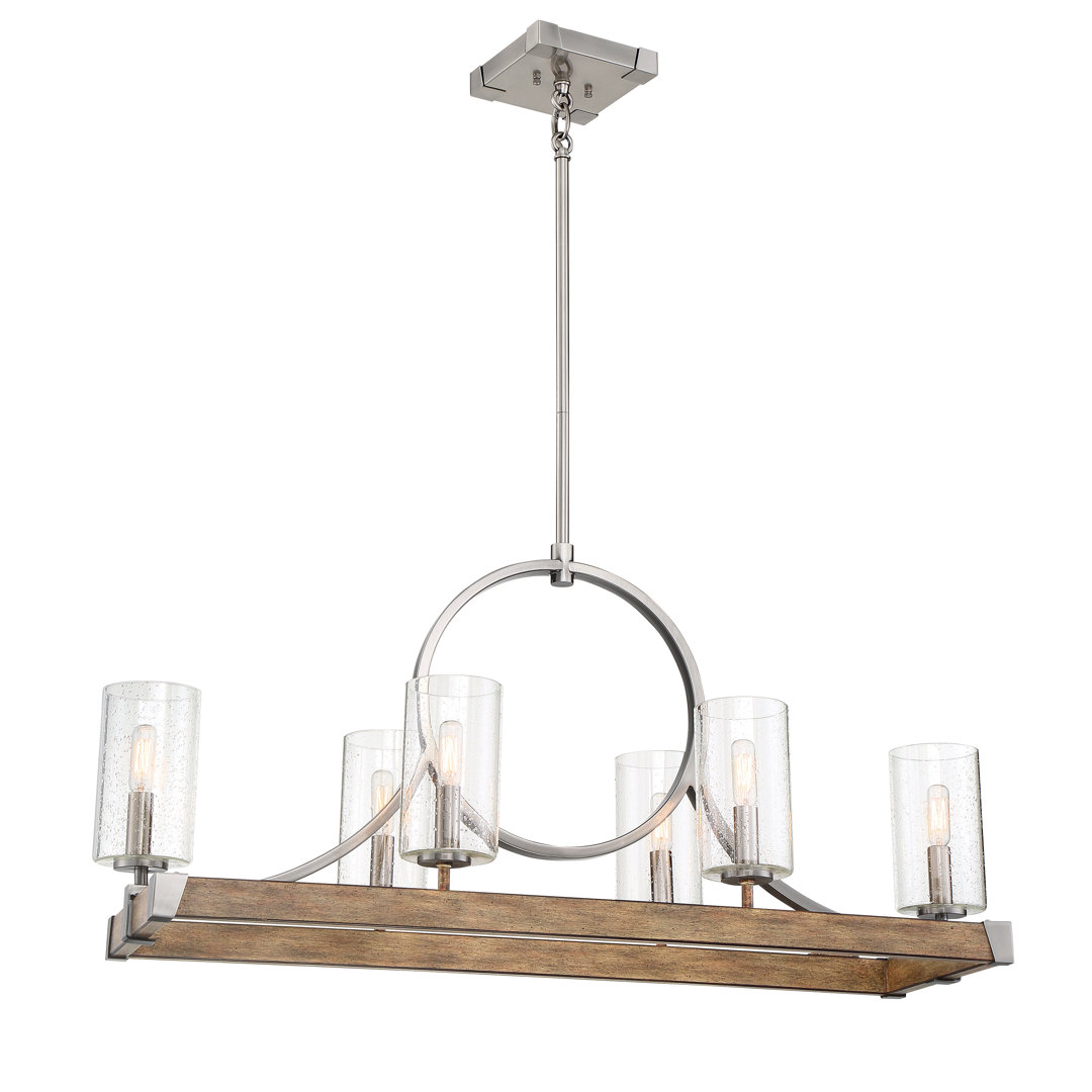 Vanessa 6 - Light Sun Faded Wood/Brushed Nicke Kitchen Island Pendant Breakwater Bay