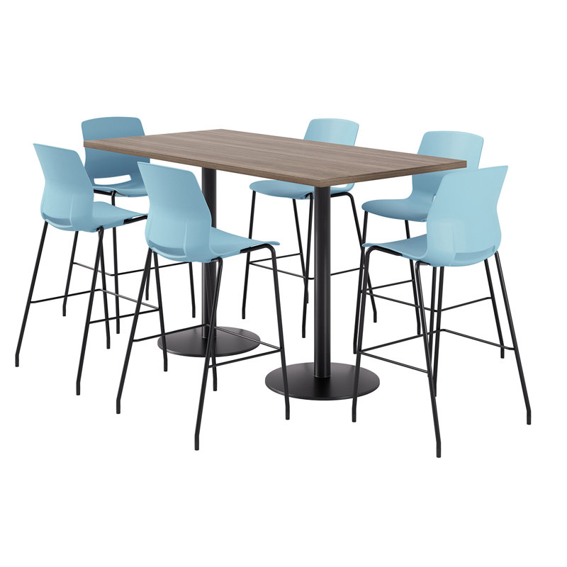 Ensemble repas pour 6 personnes à hauteur de bar, Teck studio, Bleu et noir