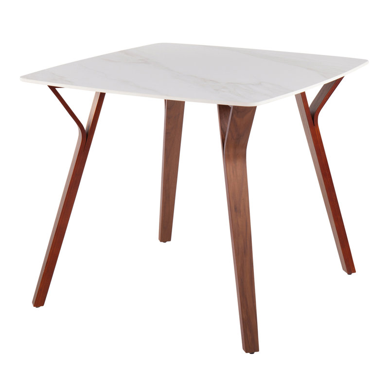 Table de salle à manger en bois de noyer et marbre texturé blanc, Marbre, Blanc