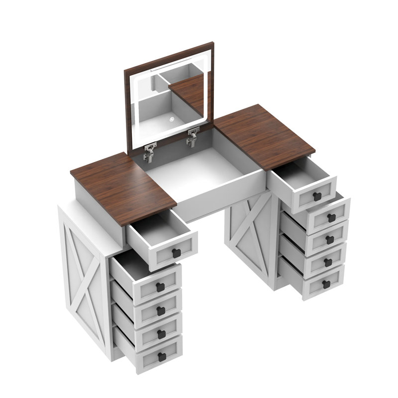 Bureau de meuble-lavabo avec lumière DEL à intensité variable et 10 tiroirs