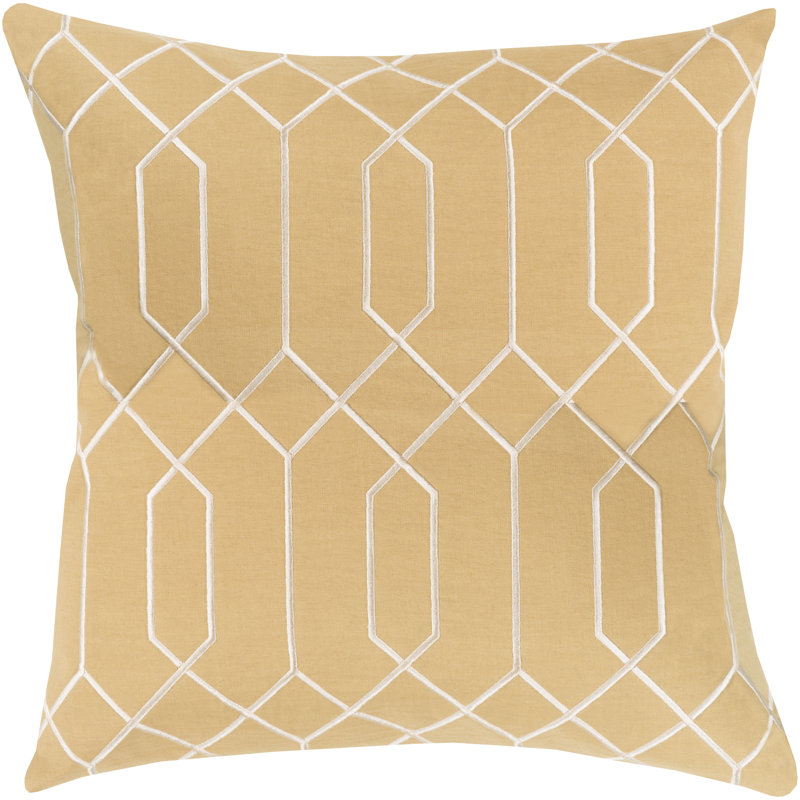 Gold and Ivory Geometric Linen Throw Pillow 18" x 18"