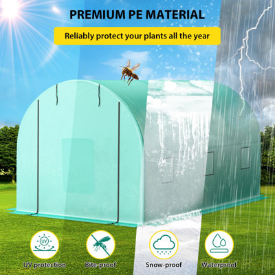 Serre sans porte avec porte à glissière et 8 fenêtres, serre chaude pour plante de jardin