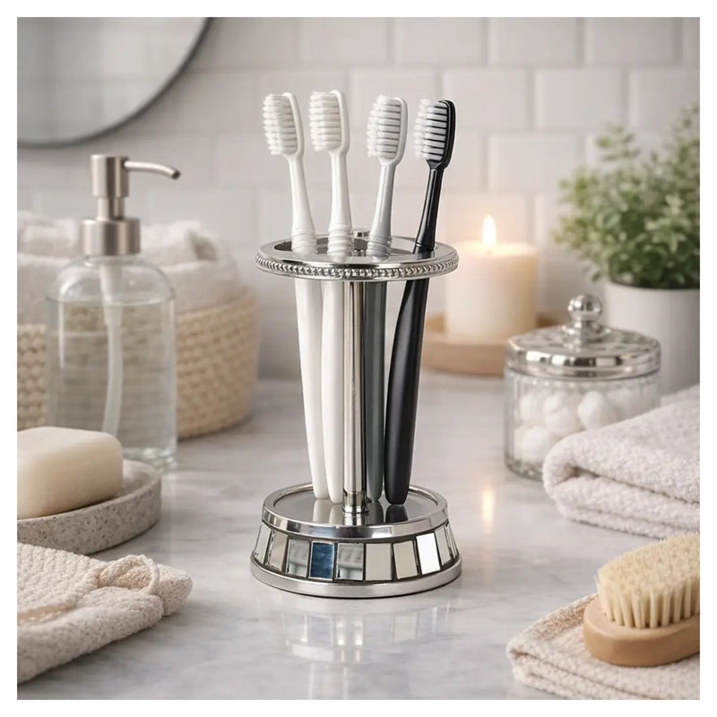 Steel Grey Aluminum Toothbrush Holder with Multi-Slot Design