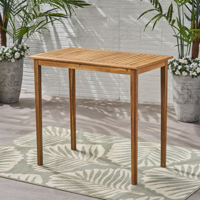 Table de bar d'extérieur rectangulaire en bois d'acacia minimaliste - finition teck