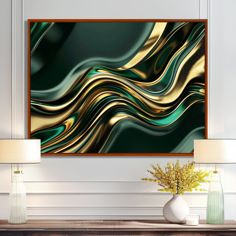 «Sweet Emerald Gold Flows», impression sur toile encadrée, H 34 po x l 44 po, Cadre flottant brun