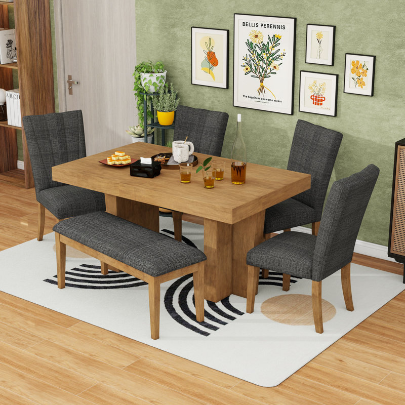 Dining Table Set with Bench and 4 Upholstered Chairs