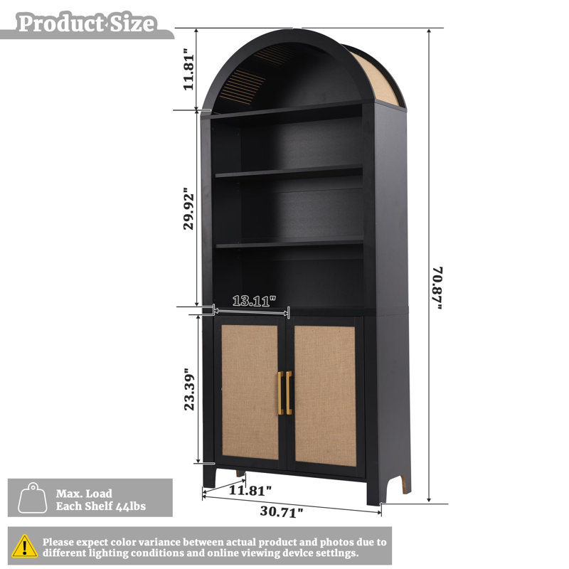 Bibliothèque de rangement 70,9 ", 70.9" H, Noir et or