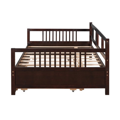 Full Size Daybed Wood Bed With Twin Size Trundle,Espresso