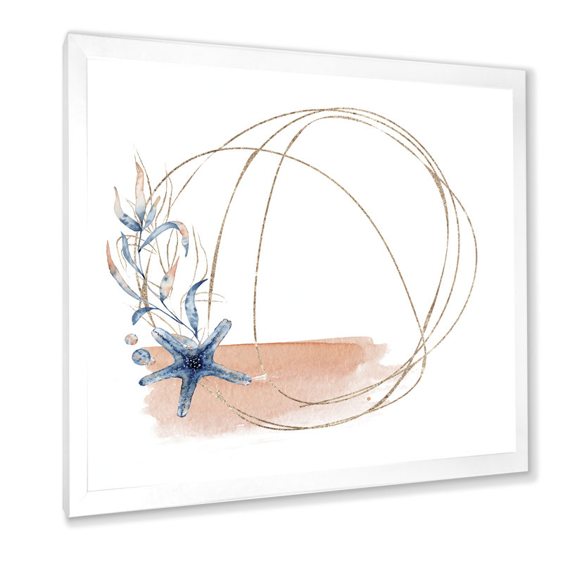 17_ Cadre doré avec étoile de mer - reproduction d'art sur toile nautique et côtière, H 30 po x l 30 po x P 1 po