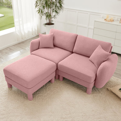 2 sièges roses en tissu bouclé avec cadre distinctif et assise confortable pour les pieds modulaires cylindriques modernes de détente de la mi-journée, coussins de dossier moelleux pour la détente à la maison