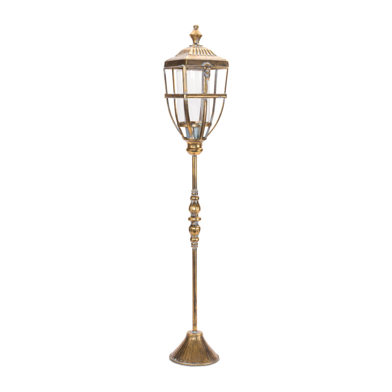 Distressed Metal Lantern Post with Glass Insert 36"H, 36"H