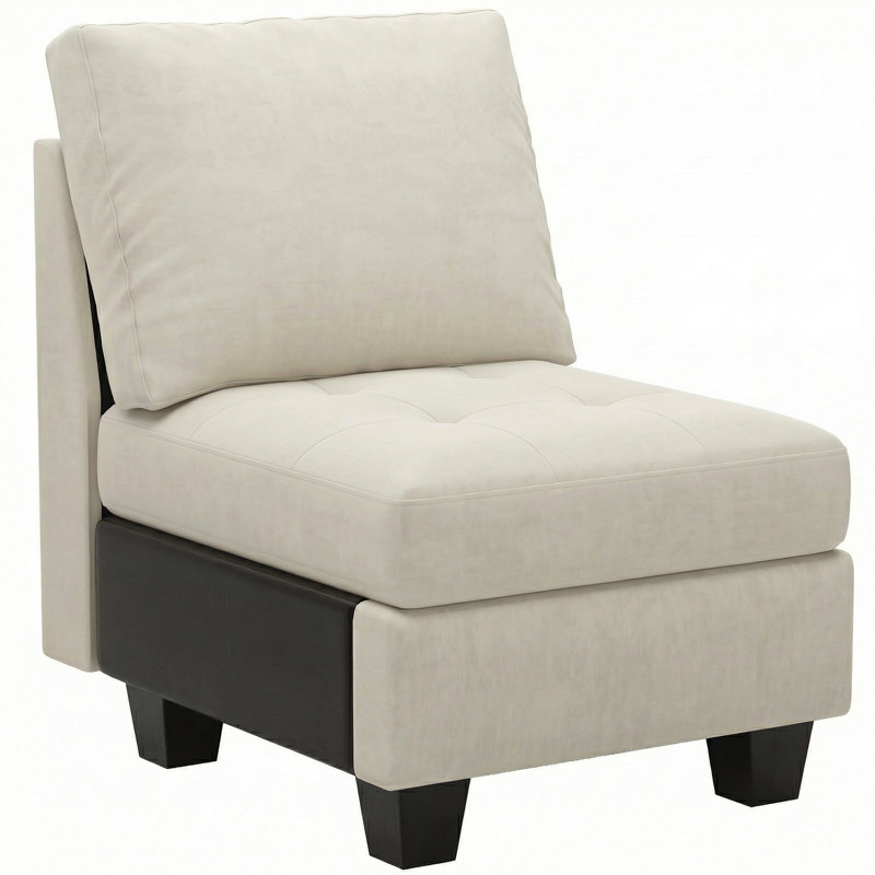 Eyram 23.6'' Wide Velvet Armless Chair, Single Chair Module for Sectional Sofa, Beige Velvet