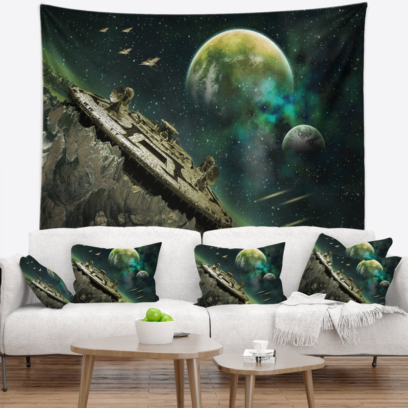 Tapisserie abstraite de planète extraterrestre, H 32 po x l 39 po