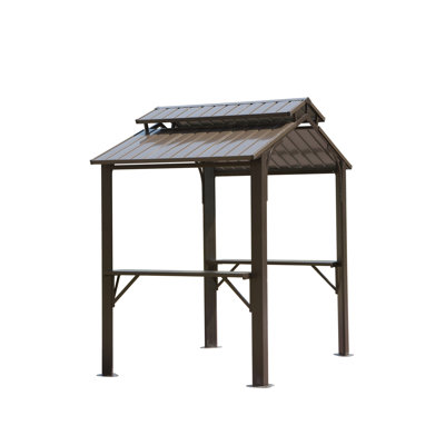 Bbq Gazebo 8x5ft - Galvanized Steel, Double Roof, Side Shelves For Relaxing Brown Steel Frame, Storage