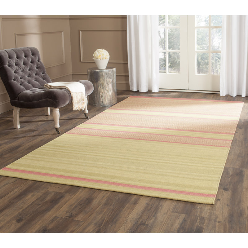 Tapis rayé en laine / coton tissé à la main Brianne, Rectangle 8 pi x 10 pi