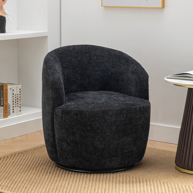 Genece Upholstered Swivel Accent Chair, Black Chenille