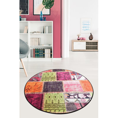 Stylish Round Carpet, 55.1 in Diameter, Soft 100% Polyester, 0.4 in Pile Height | Antibacterial, Non-Slip Underside, Machine Washable at 86°F | Ideal for Living Room, Bedroom, & Play Areas, Durable & Easy to Maintain