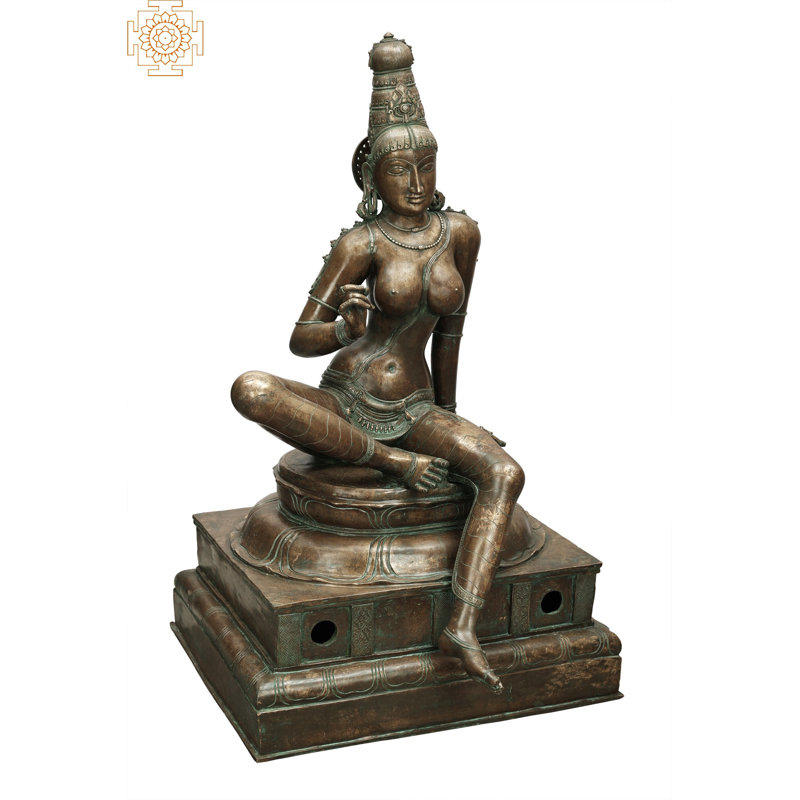 Statue de 34 po en laiton Parvati Bhogashakti Superfine assise fabriquée à la main Madhuchista Vidhana Panchaloha à la cire perdue bronze